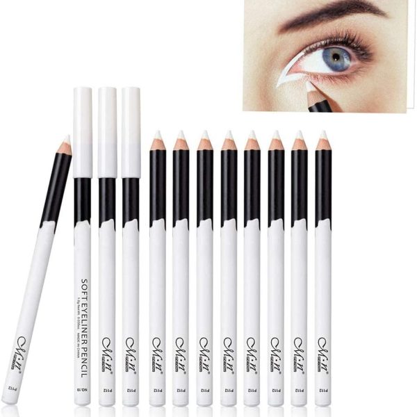 Excefore 12 Packs White Eyeliner Pencil, Professional Highlighter EyeLiner Pen, Eye Liner Waterproof Long Lasting Eye Brighten