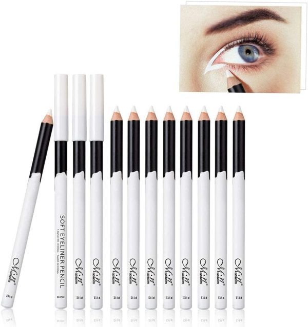 Excefore 12 Packs White Eyeliner Pencil, Professional Highlighter EyeLiner Pen, Eye Liner Waterproof Long Lasting Eye Brighten