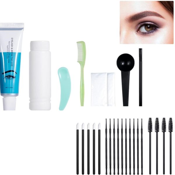 Eyelash and Brow Tint Kit, Natural Volumizing Eyebrow & Eyelash Color Kit, Long-lasting for 4-8 Weeks, Waterproof and Non-fading, DIY Use At Salon Or Home Professional Eyelash Treatment(chest nut)