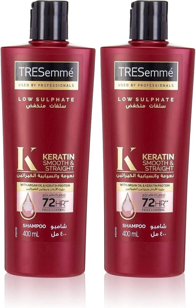 TRESemmé Keratin Smooth and Straight Shampoo with Argan Oil, Enjoy up to 72 hours of Frizz Control, 400ml, Pack of 2