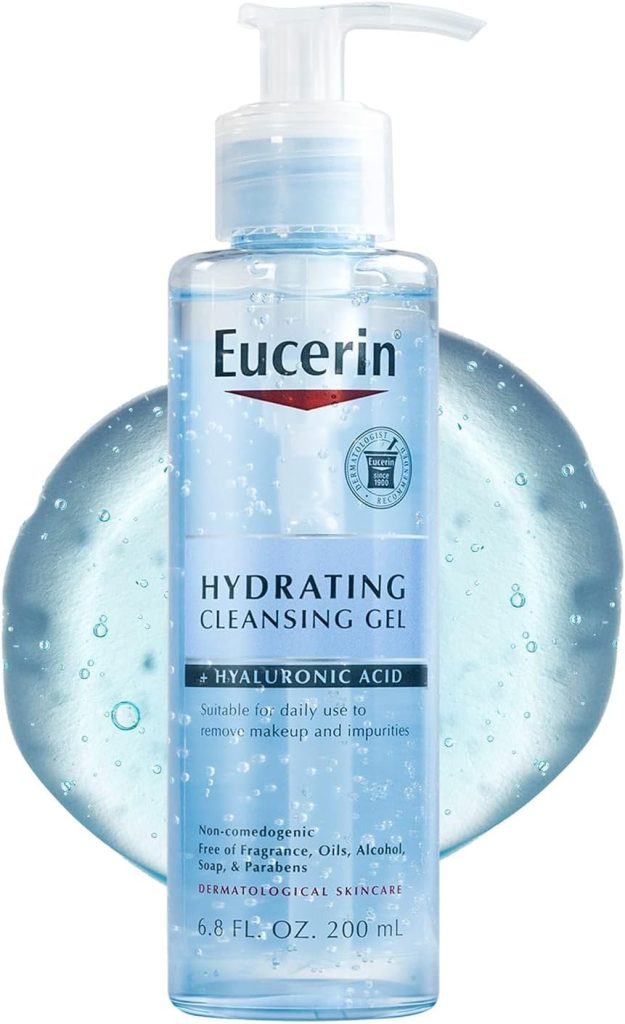 Eucerin Hydrating Cleansing Gel, Daily Facial Cleanser Formulated with Hyaluronic Acid, 6.8 Fl Oz