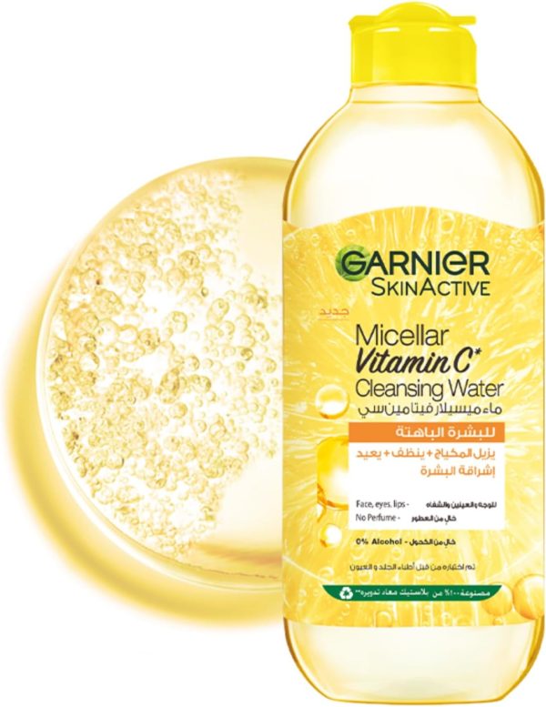 Garnier Skinactive Vitamin C Micellar Cleansing Water Gentle Brightening - Makeup Remover 400ml Vegan, Cruelty Free, Alcohol Free, Oil Free, Paraben Free, Sulfate Free