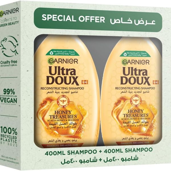 Garnier Ultra Doux Honey Treasures Shampoo, 400 ml, Pack of 2