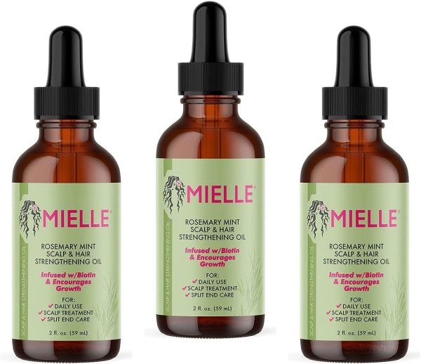 Mielle Organics Mielle/Rosemary Mint/Scalp and Hair Strengthening Oil/Healthy Hair Growth / 2 oz (59ml) / (Pack 3), 59 ml (Pack of 3), 2.0 ounces, 177.44 millilitre, 3