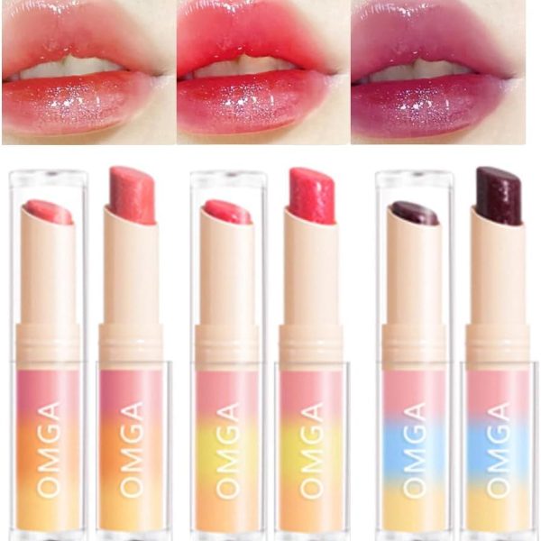 TERRIFI 3Pcs Color Changing Lipstick Set, Peach Pink, Strawberry Red, Grape Violet, PH Mood Magic Gin Lip Balm, Long Lasting Waterproof 24 Hour Lipstick, Original Magic 24 Hour Lip Tint