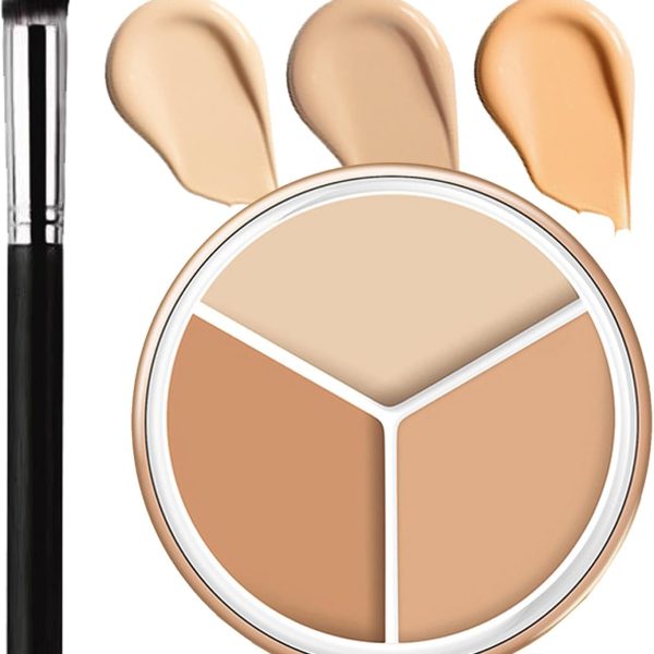 1pcs Cream concealer full coverage Palette,3 Colour Concealer Makeup contour Palette Concealer Stick/Concealer Shadow Pen/Contour Concealer Highlighter Stick Face Brightens & Shades Make Up Tool