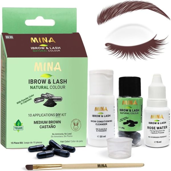 Mina ibrow & Lash Medium Brown | Long Lasting Natural Spot coloring and Hair Tinting Powder, Water and Smudge Proof | No Ammonia, No Lead with Up to 10 Applications