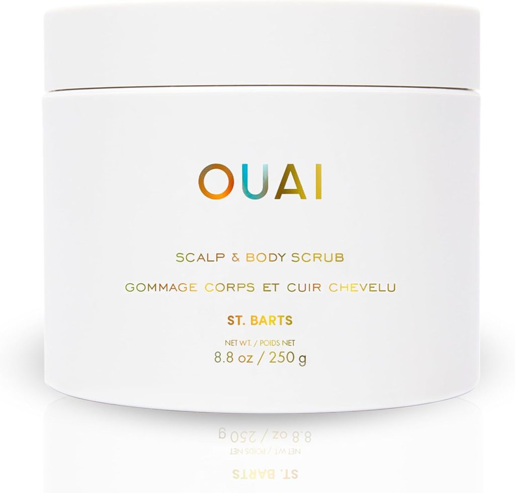 OUAI Scalp & Body Scrub, St. Barts - Exfoliating Body Scrub with Sugar & Coconut Oil Blend for Smooth, Moisturized Skin - Gentle Scalp Scrub for Removing Product Build Up (8.8 Oz)