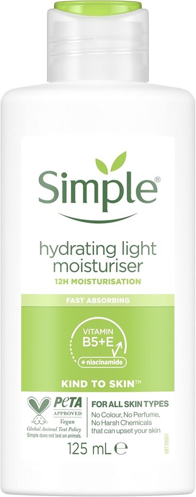 Simple Kind to Skin Hydrating Light Moisturiser UK’s #1 facial skin care brand* for 12-hour moisturisation 125 ml