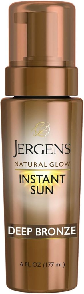 Jergens Natural Glow Instant Sun Body Mousse, Self Tanner for Deep Bronze Tan, 6 Ounce, Sunless Tanning Body Bronzer, Natural Looking Fake Tan