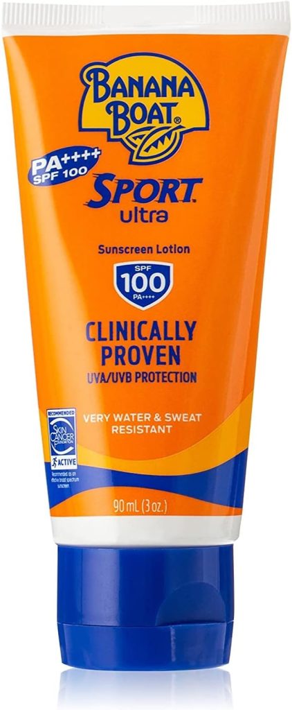 Banana Boat Sport Ultra Sunscreen Lotion-SPF100-UVA/UVB Protection-Clinically Proven- Very Water & Sweat Resistant-Lightweight-Non Greasy-Quick Absorption-Protection from Skinburn Damage-90ml