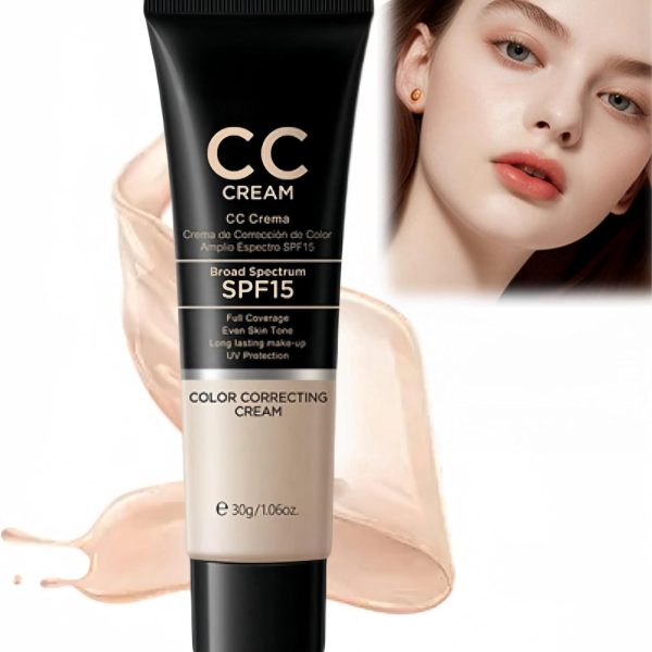 TERRIFI Colour Correcting Cream with SPF 15, Anti-Redness Full Coverage CC Foundation, All-In-One for Mature Skin, Skin Tone Adjusting CC Cream with Sunscreen, Hydrating and Lightweight Formula