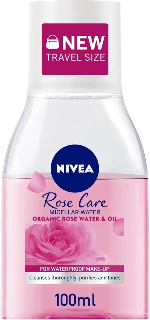 NIVEA Face Micellar Water Makeup Remover, Rose Care Biphase with Organic Rose Water, 100ml