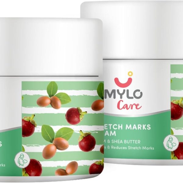 Mylo Care Stretch Marks Cream for Pregnancy with the Goodness of Shea Butter, Saffron, Kokum Butter and Aloe Vera, Australia Certified Toxin Free, No Mineral Oils - 100ml + 100ml (Pack of 2)