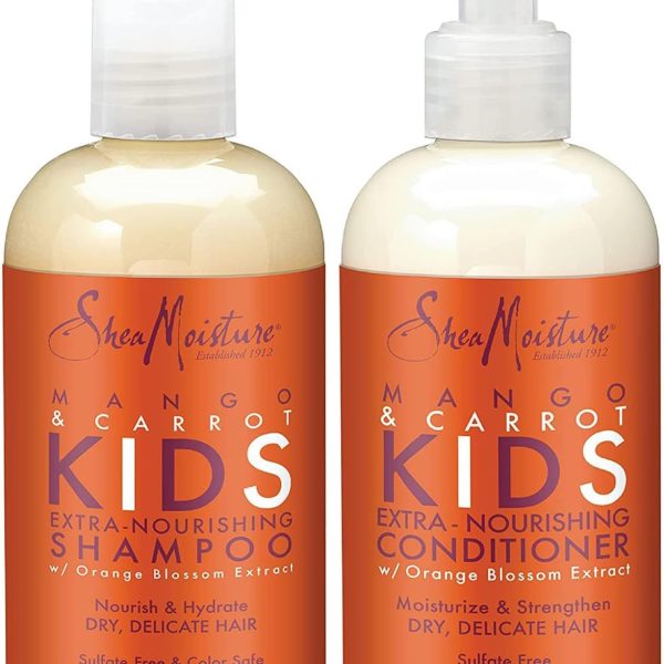 SHEA MOISTURE Mango & Carrot KIDS, Extra-Nourishing, Shampoo and Conditioner, Orange Blossom Extract, Dry, Delicate Hair, 8 fl oz Each