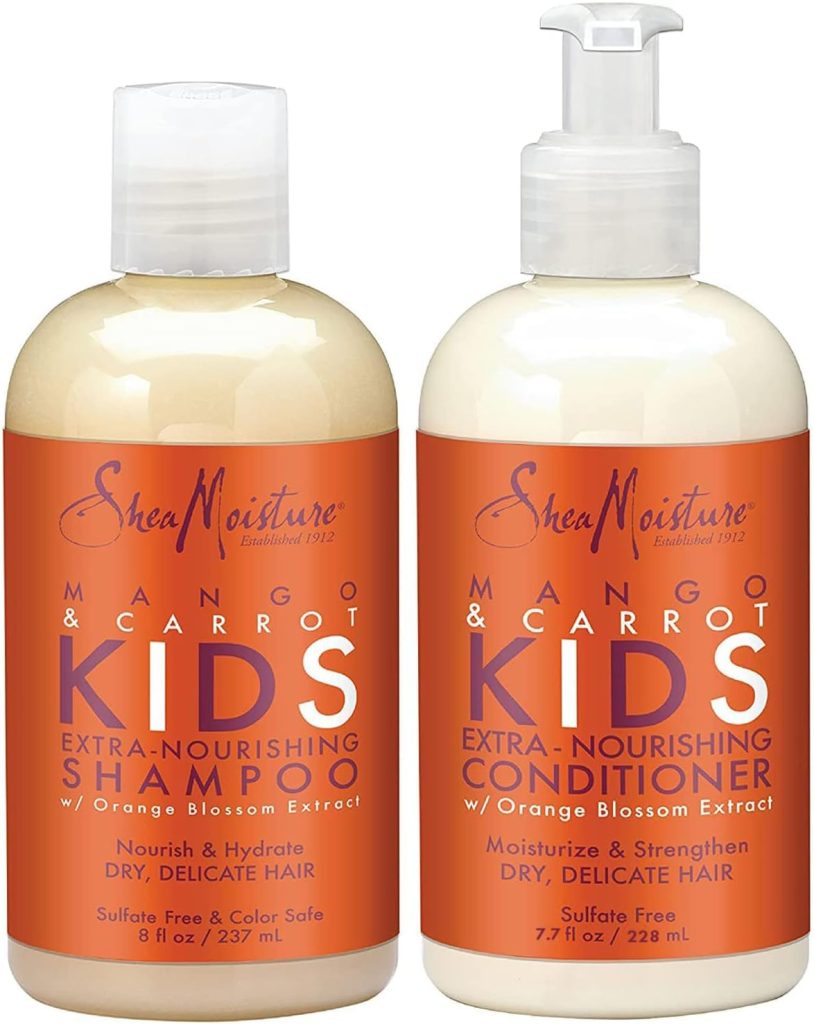 SHEA MOISTURE Mango & Carrot KIDS, Extra-Nourishing, Shampoo and Conditioner, Orange Blossom Extract, Dry, Delicate Hair, 8 fl oz Each