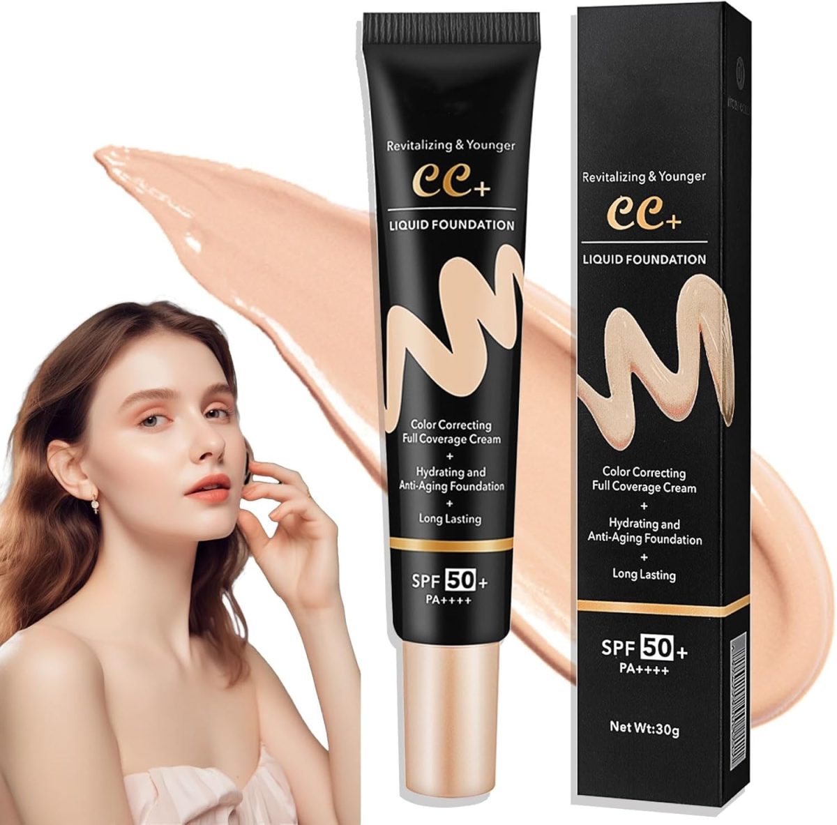 Azonee Hydrating CC Cream with SPF 50+ PA++++, Waterproof Flawless Concealer Full Coverage BB Cream, Long Lasting Moisturizing Full Coverage Liquid Foundation, All-Day Hold, All Skin Types (Natural)