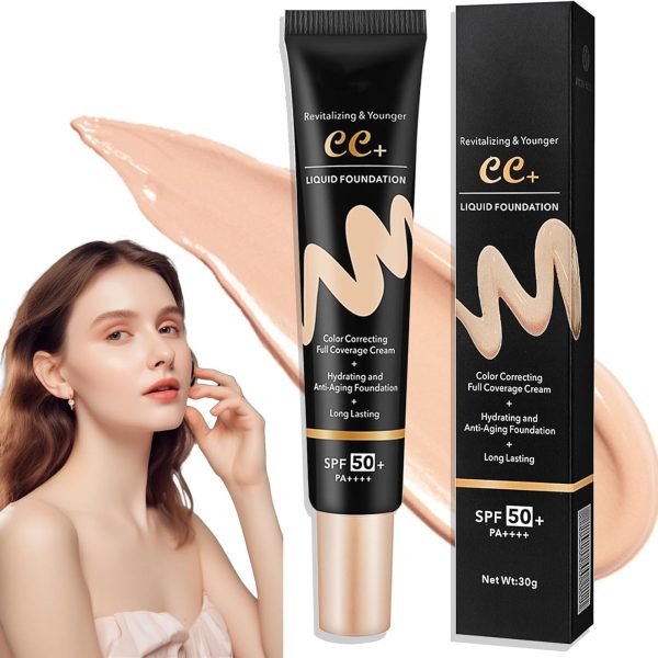 Azonee Hydrating CC Cream with SPF 50+ PA++++, Waterproof Flawless Concealer Full Coverage BB Cream, Long Lasting Moisturizing Full Coverage Liquid Foundation, All-Day Hold, All Skin Types (Natural)