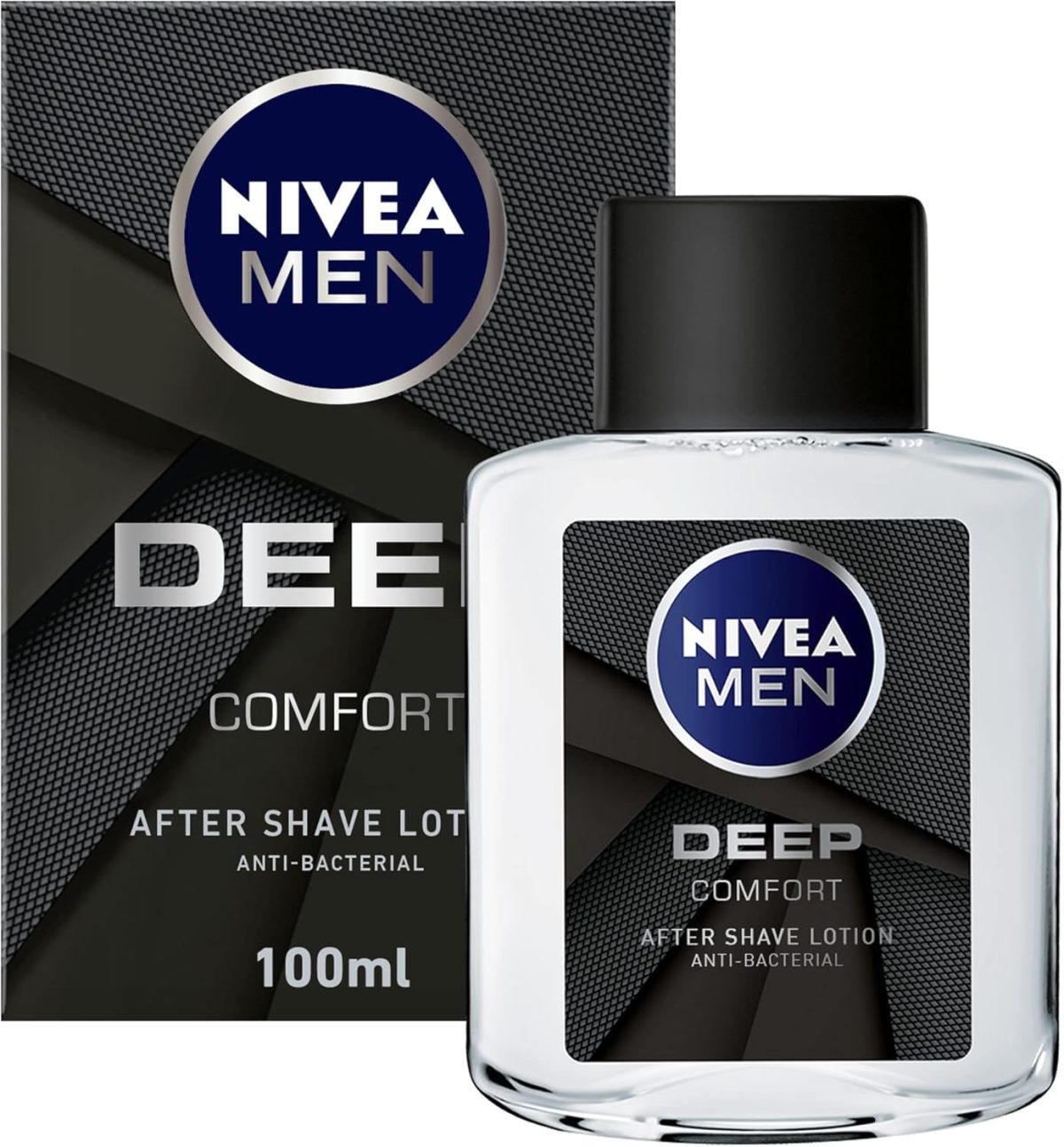 NIVEA MEN After Shave Lotion, DEEP Antibacterial Black Carbon Woody Scent, 100ml