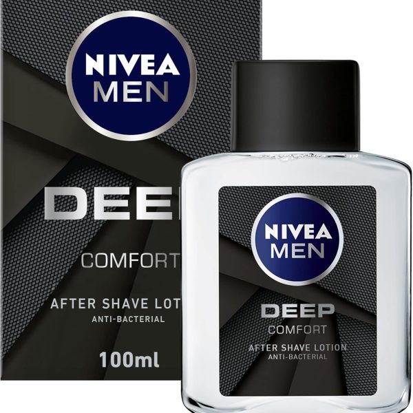 NIVEA MEN After Shave Lotion, DEEP Antibacterial Black Carbon Woody Scent, 100ml