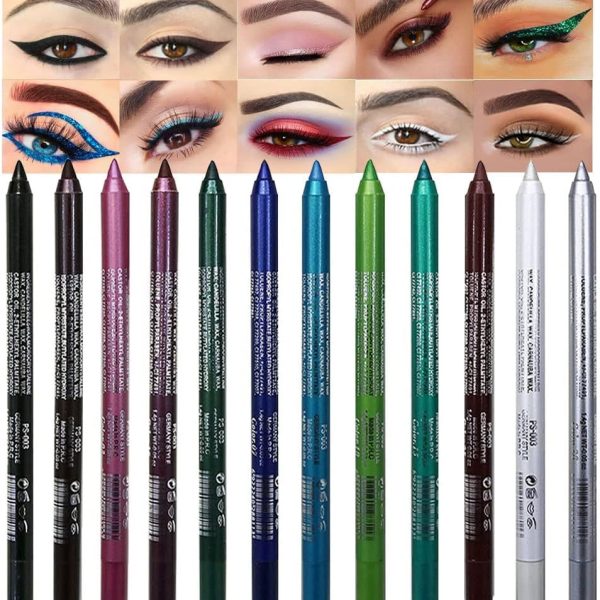 SYOSI Eyeliner Pen Set, Eye Shadow Pencil, Green Blue Brown White Colored Gel Glitter Eyeliner Pencils Pen Set Multicolor delineators for Women Eye Lip Liner Professional Waterproof Smudge Proof 12Pcs