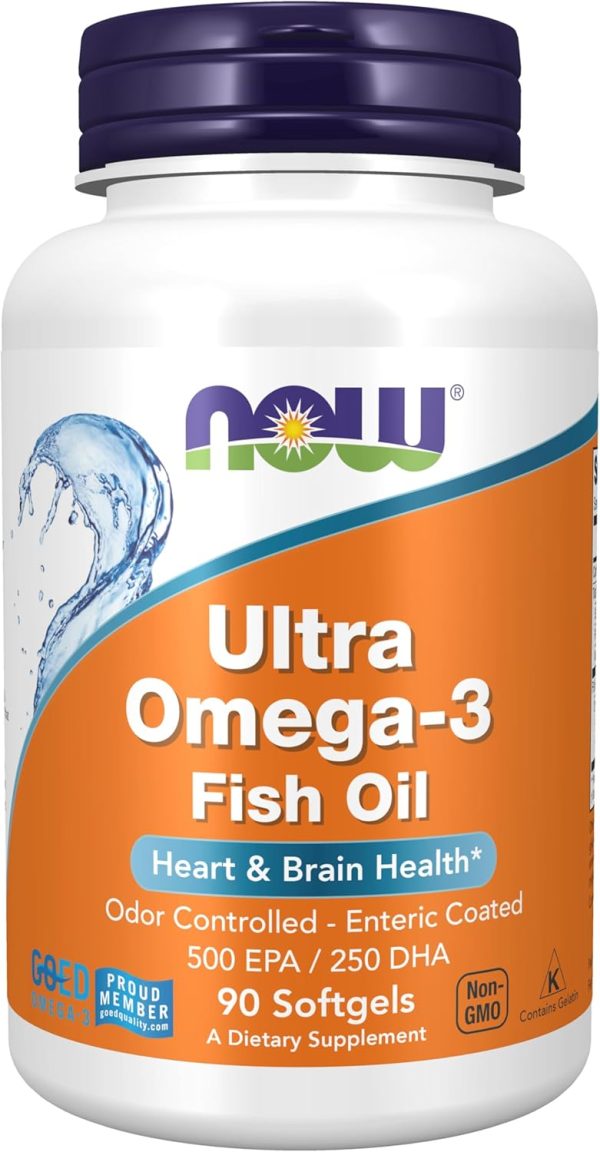 Now Foods Ultra Omega-3 Fish Oil 90 Softgels | Heart & Brain Health | Odor controlled - Enteric Coated 500 EPA / 250 DHA Softgels