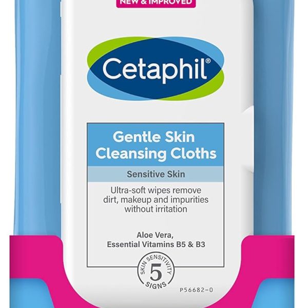 Cetaphil Face and Body Wipes, Gentle Skin Cleansing Cloths, 50 Count, Twin Pack, for Dry, Sensitive Skin, Flip Top Closure, Great for the Gym,Travel, in the Car, Hypoallergenic, Fragrance Free