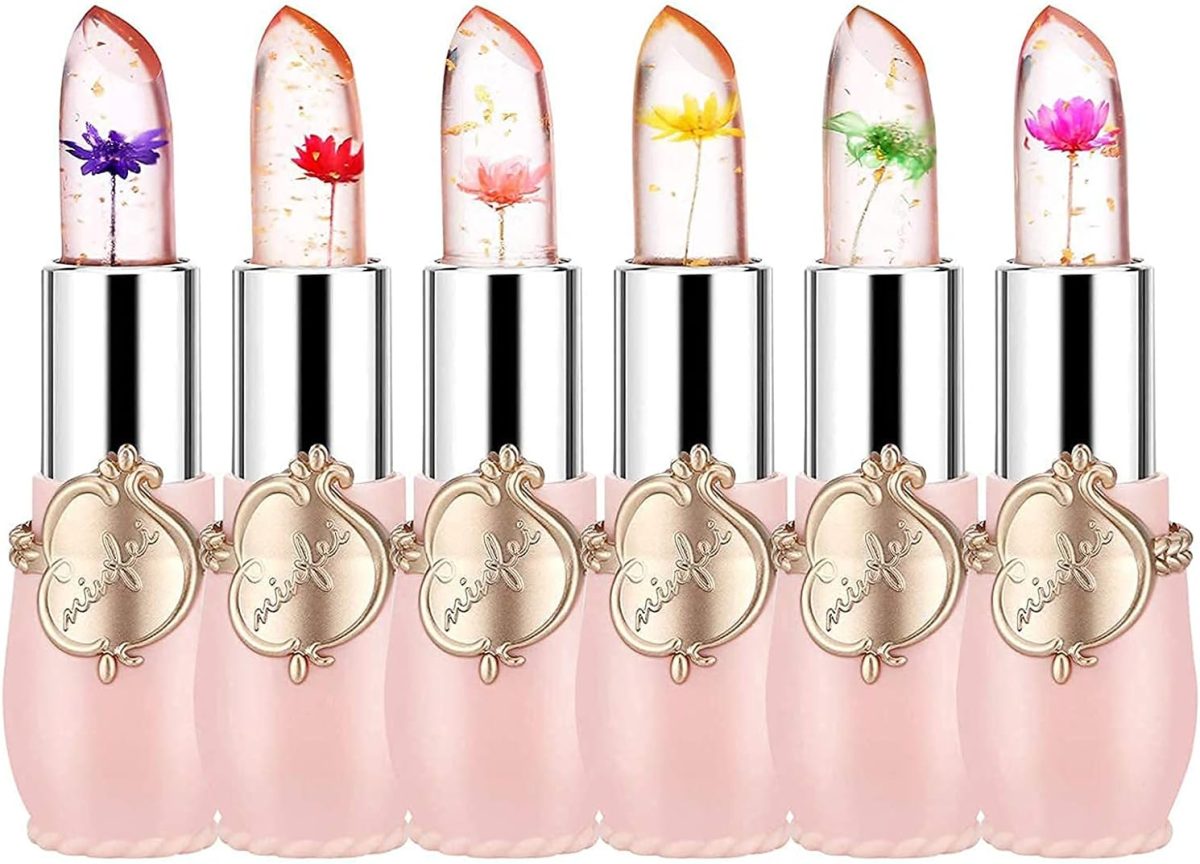 ORiTi Pack of 6 Crystal Flower Jelly Lipstick, FirstFly Long Lasting Nutritious Lip Balm Lips Moisturizer Magic Temperature Color Change Lip Gloss (Pink)