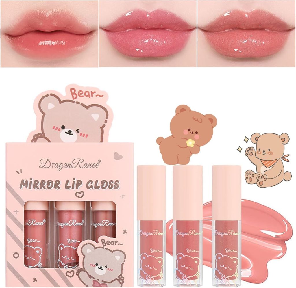 Lip Gloss Set,3PC Tinted Lip Balm Lip Oil Hydrating Non-Sticky Lip Glow Oil Lip Plumper Mirror Gloss Lip Stain, Moisturizing Cute Lipgloss Set (gloss, small)