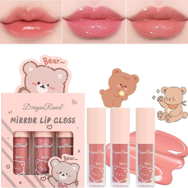 Lip Gloss Set,3PC Tinted Lip Balm Lip Oil Hydrating Non-Sticky Lip Glow Oil Lip Plumper Mirror Gloss Lip Stain, Moisturizing Cute Lipgloss Set (gloss, small)