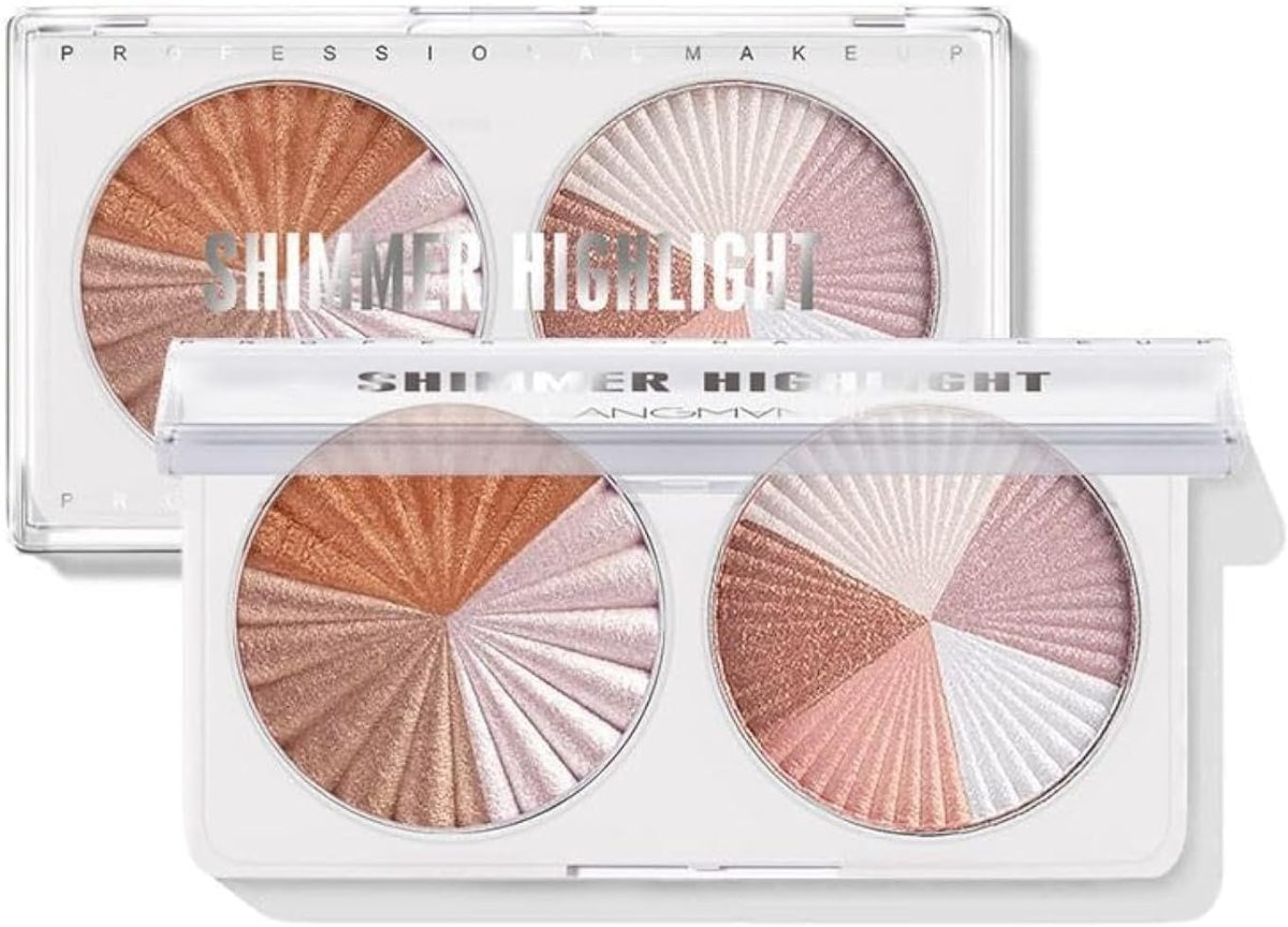 Langmanni: Dual-Pan Mixed Color Shimmer Diamond Highlighter Powder - Versatile and Practical Highlighting Palette for Refined and Multi-Dimensional Makeup