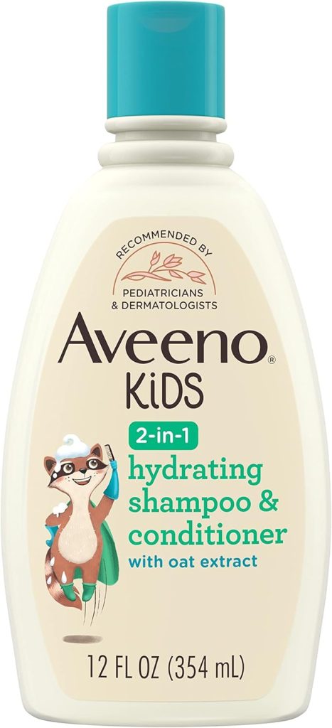 Aveeno Baby Kids 2-in-1 Hydrating Shampoo & Conditioner, Gently Cleanses, Conditions & Detangles Kids Hair, Formulated With Oat Extract, For Sensitive Skin & Scalp, Hypoallergenic, 12 fl. oz