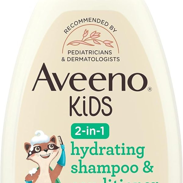 Aveeno Baby Kids 2-in-1 Hydrating Shampoo & Conditioner, Gently Cleanses, Conditions & Detangles Kids Hair, Formulated With Oat Extract, For Sensitive Skin & Scalp, Hypoallergenic, 12 fl. oz