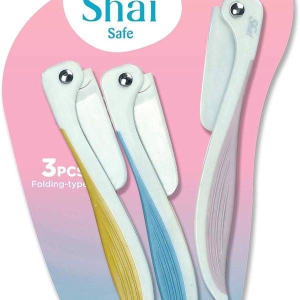 DORCO Shai Safe Women's Eyebrow Foldable Razors, 3 Count ' 1 Unit, Effortless Brow Shaping, Premium Rubber Handle, Protective Skin Guard, Folding Type, Ergonomic Control and Grip Balance