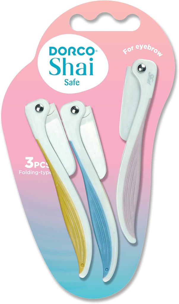 DORCO Shai Safe Women's Eyebrow Foldable Razors, 3 Count ' 1 Unit, Effortless Brow Shaping, Premium Rubber Handle, Protective Skin Guard, Folding Type, Ergonomic Control and Grip Balance