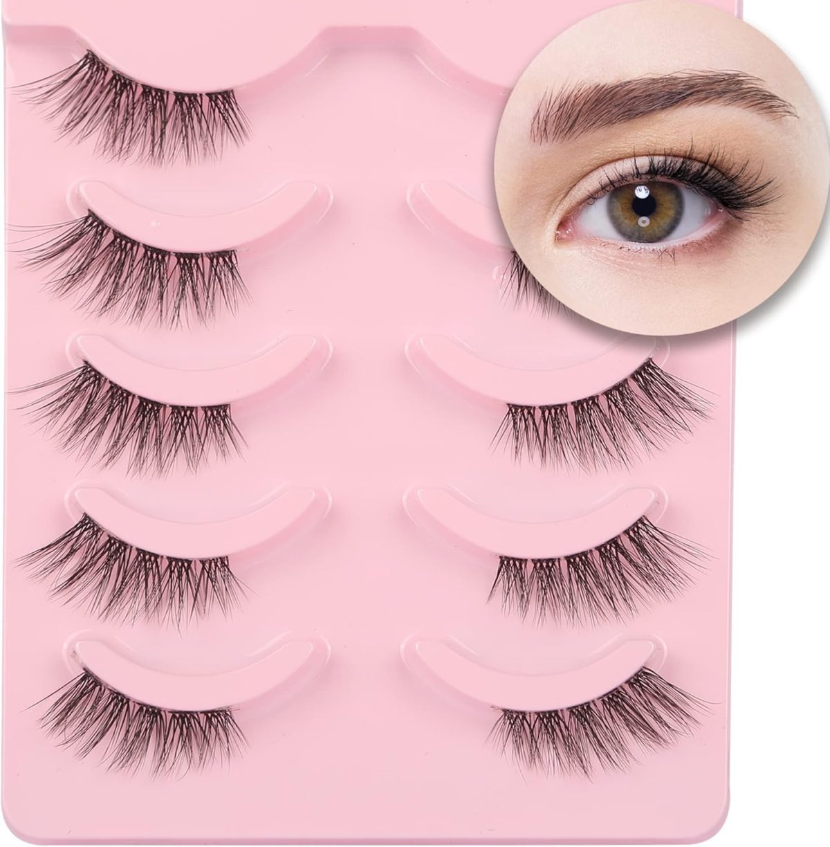 aupalada False Eyelashes Half Lashes Cat Eye Strip Natural 1/2 Lashes Short Fluffy Accent Tatti 3/4 Lashes Wispy Fake Eyelashes Set, Clear, Pack Of 5 5 Pair (Pack of 1)