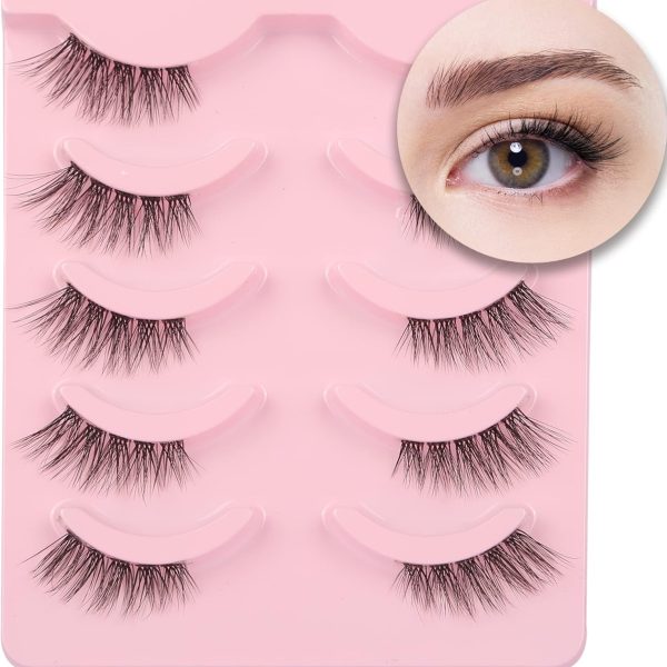 aupalada False Eyelashes Half Lashes Cat Eye Strip Natural 1/2 Lashes Short Fluffy Accent Tatti 3/4 Lashes Wispy Fake Eyelashes Set, Clear, Pack Of 5 5 Pair (Pack of 1)