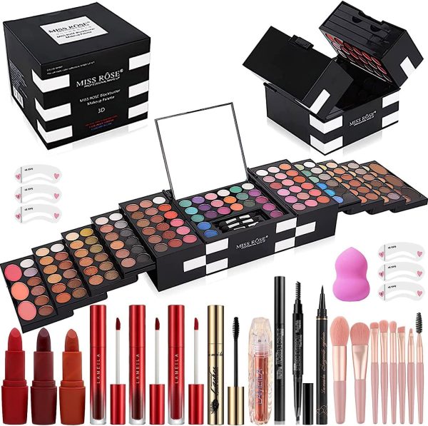 MISS ROSE M 148 Colors Makeup Pallet,Professional Makeup Kit for Women Full Kit,All in One Makeup Sets for Women&Beginner,include Eyeshadow,Lipstick,Eyeliner,Concealer,makeup brush(045 Set-Black)