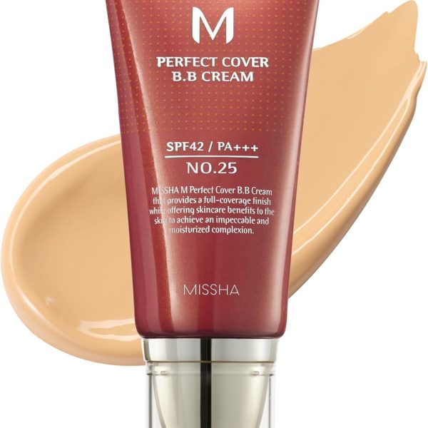 MISSHA M Perfect BB Cream No.25 Warm beige for light/medium with neutral skin tone SPF 42 PA +++ / 1.69 Fl Oz - Tinted Moisturizer for face with SPF