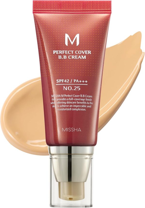 MISSHA M Perfect BB Cream No.25 Warm beige for light/medium with neutral skin tone SPF 42 PA +++ / 1.69 Fl Oz - Tinted Moisturizer for face with SPF