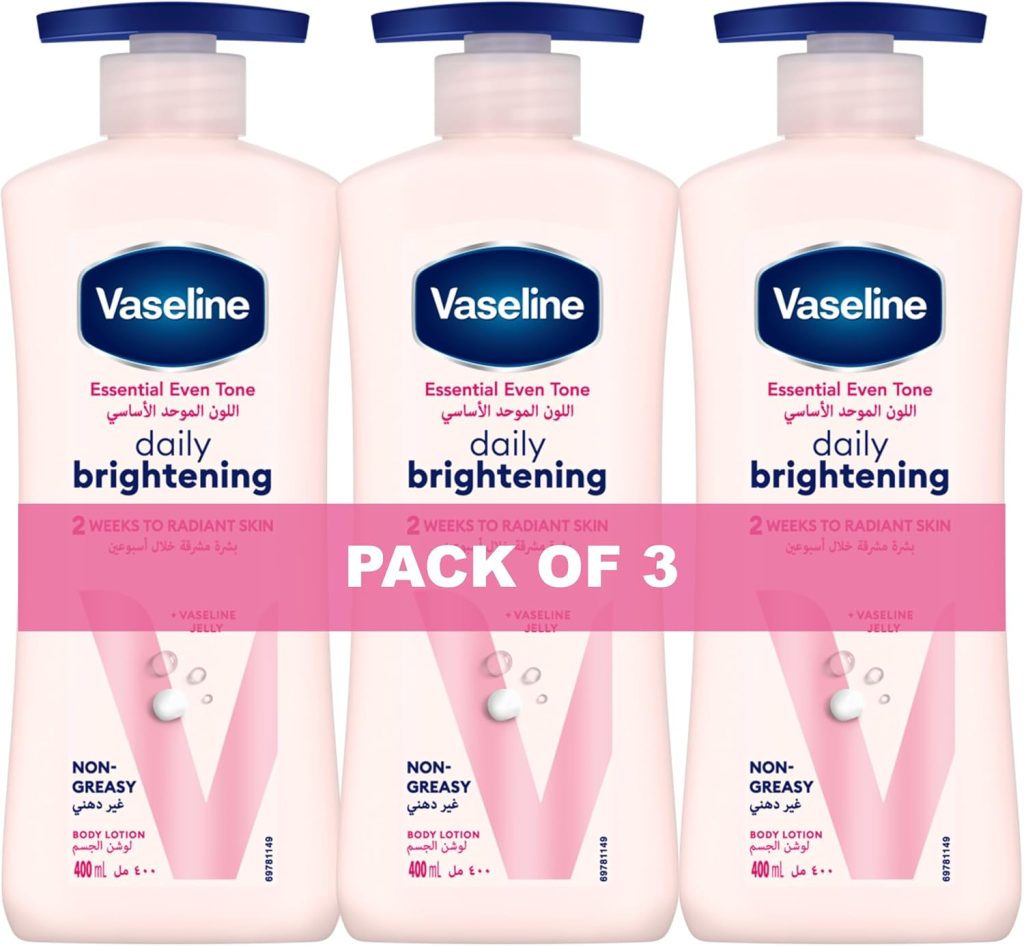 Vaseline Essential Body Lotion, Even Tone Daily Brightening, 2 weeks to radiant, glowing skin, 3 x 400ml