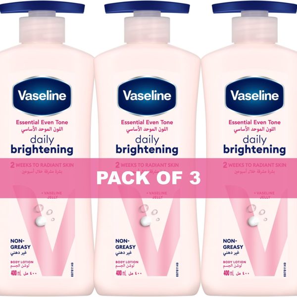 Vaseline Essential Body Lotion, Even Tone Daily Brightening, 2 weeks to radiant, glowing skin, 3 x 400ml