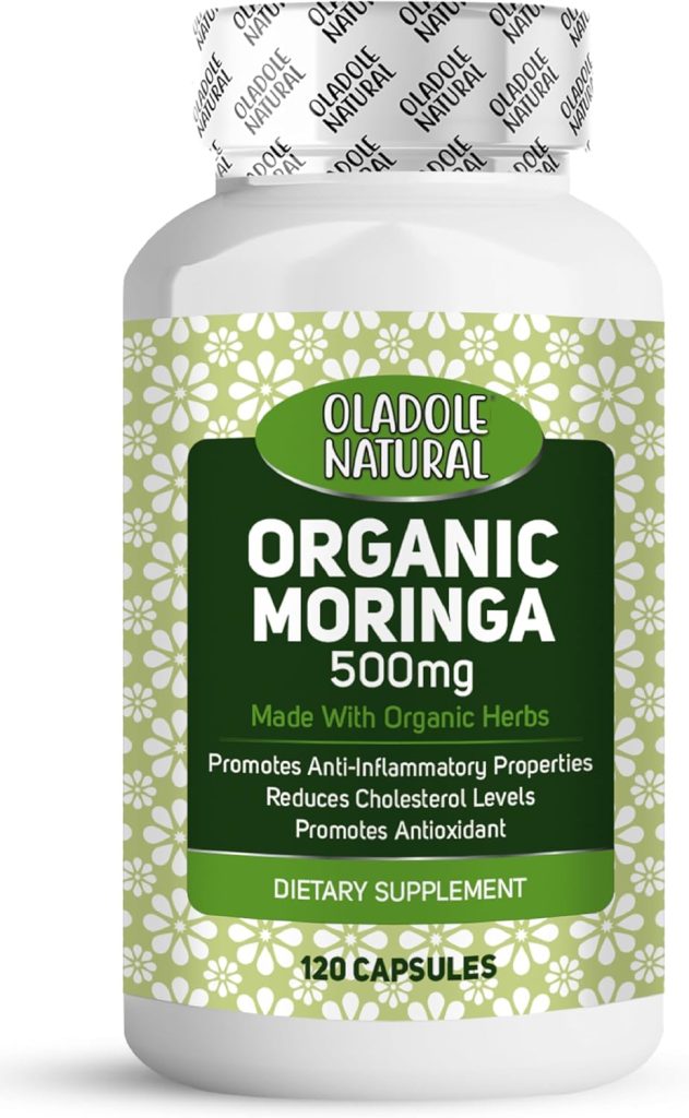 Oladole Natural Moringa 500mg - 120 Capsules, Premium Superfood Supplement for Immune Support, Energy Boost, Digestion, Metabolism, Lactation Support | Rich in Antioxidants, Vitamins, and Minerals