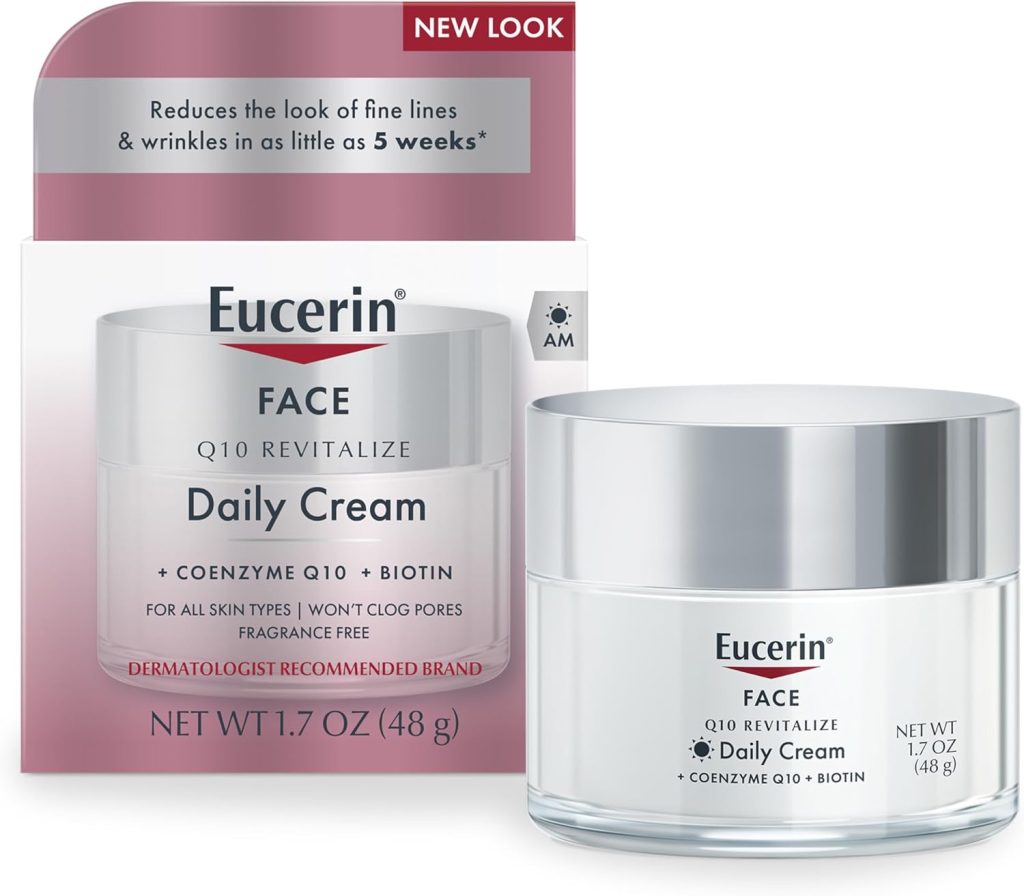 Eucerin Q10 Anti-Wrinkle Face Cream, Unscented Face Cream for Sensitive Skin, 1.7 Oz Jar