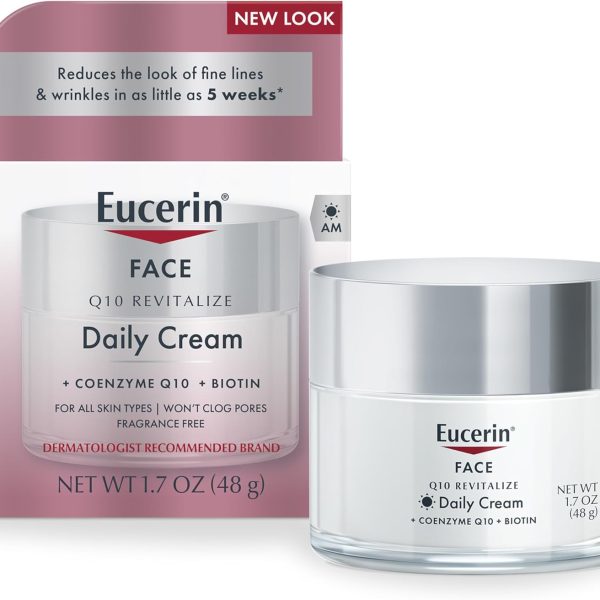 Eucerin Q10 Anti-Wrinkle Face Cream, Unscented Face Cream for Sensitive Skin, 1.7 Oz Jar