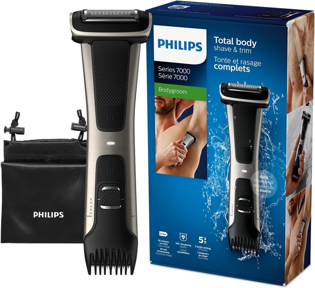 PHILIPS Bodygroom 7000 Showerproof Body Shaver, Silver/Black, BG7025/13