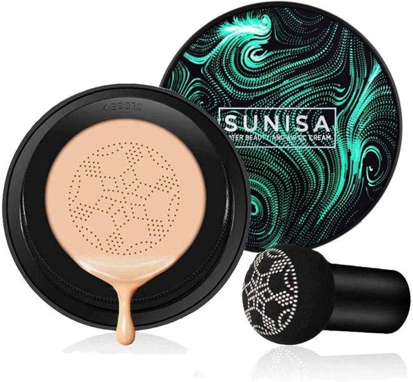 TYAGEN-II Sunisa Full Coverage 3 In 1 Cc And Bb Water Proof Foundation Concealer Cream With Air Cushion Mushroom, All Skin Type (Natural)