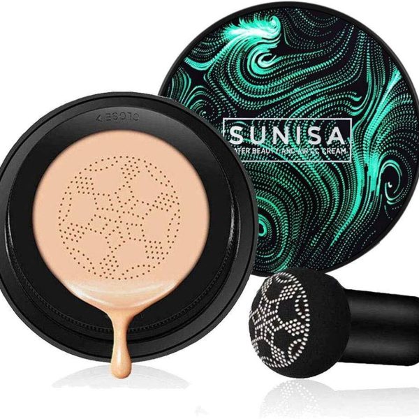 TYAGEN-II Sunisa Full Coverage 3 In 1 Cc And Bb Water Proof Foundation Concealer Cream With Air Cushion Mushroom, All Skin Type (Natural)