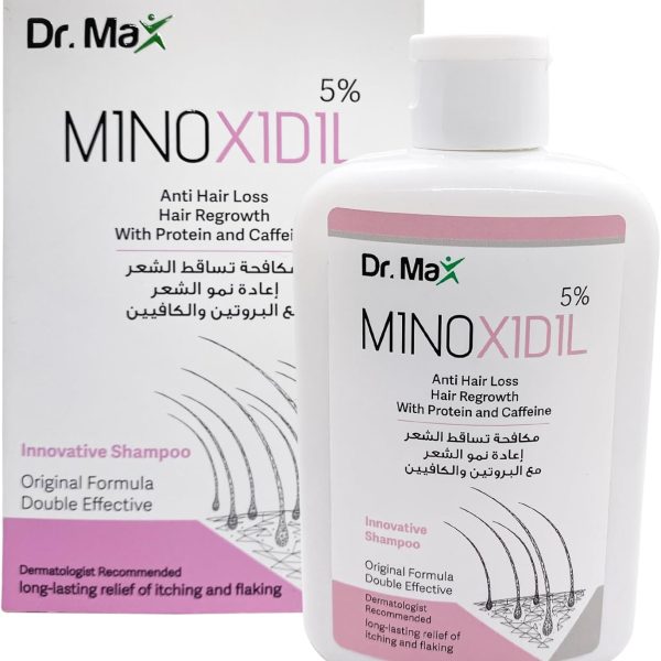 Dr Max Minoxidil 5% Anti Hair Loss Shampoo, Hair Regrowth With Protein Caffeine Long Lasting Relife of Itching And Flaking