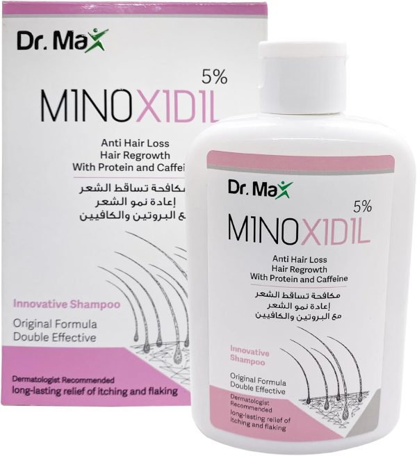 Dr Max Minoxidil 5% Anti Hair Loss Shampoo, Hair Regrowth With Protein Caffeine Long Lasting Relife of Itching And Flaking